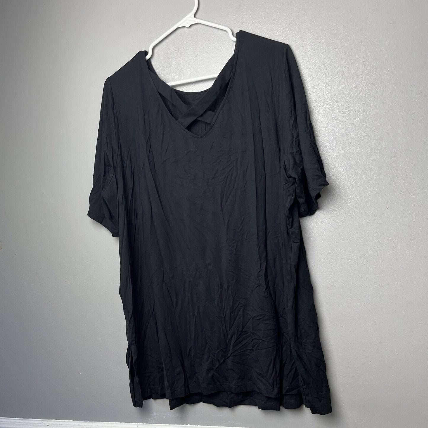 Susan Graver Weekend Essentials Criss Cross Back Top Black Size 2X