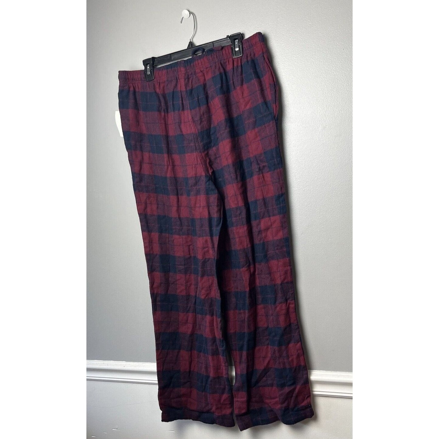 NORDSTROM Men's Flannel Cotton Pajamas Burgundy Block Tartan Size M