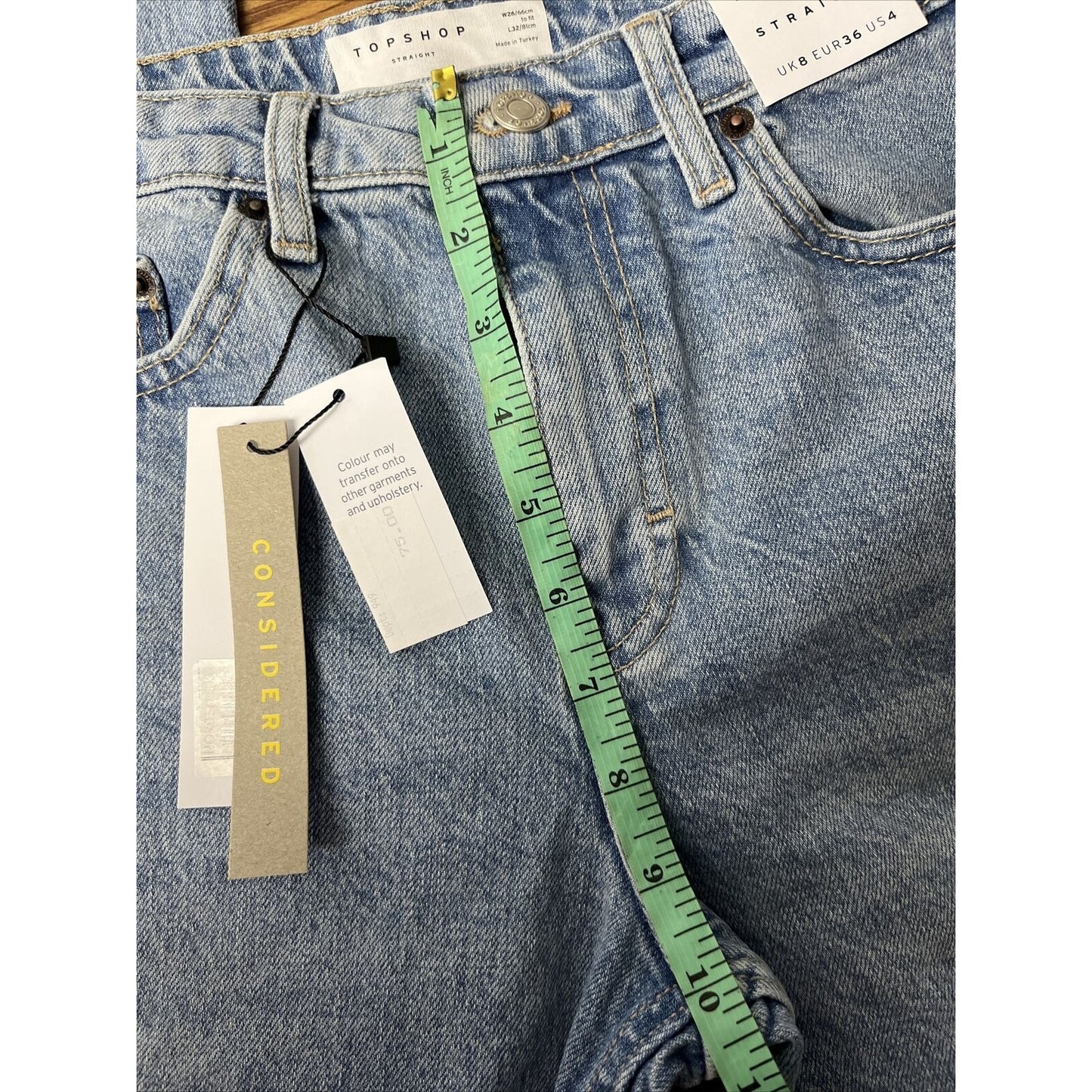 New Topshop Raw Hem Crop Straight Leg Jeans Women's 26 x 32 Blue Denim