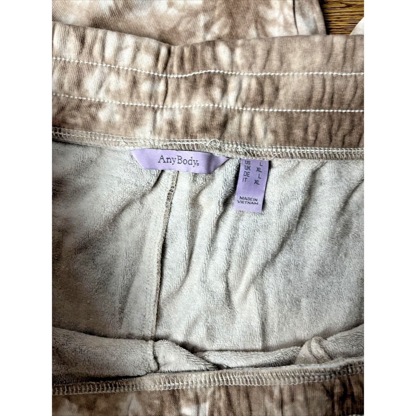 AnyBody Printed Brushed Towel Terry Pants- ALMOND TIE DYE, L #A498719