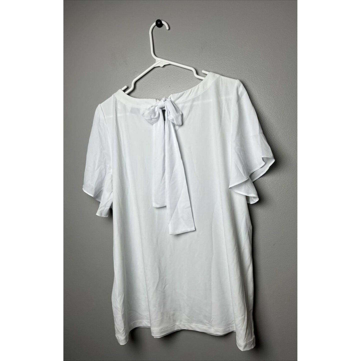 Susan Graver Women's Top Sz L Liquid Knit Tie-Back Flutter Sleeves White A479170
