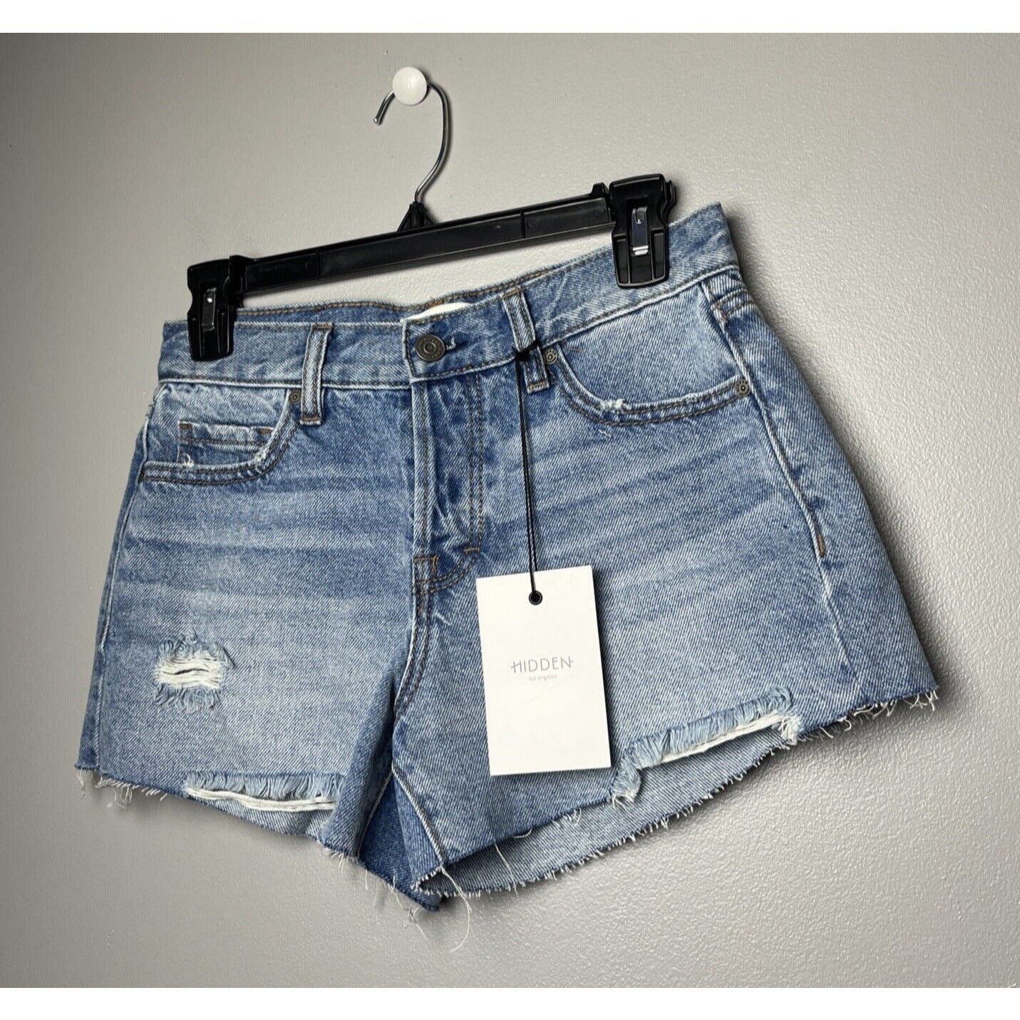 Hidden Jeans Women's High Rise Shorts Raw hem Distressed ripped Blue Size XS
