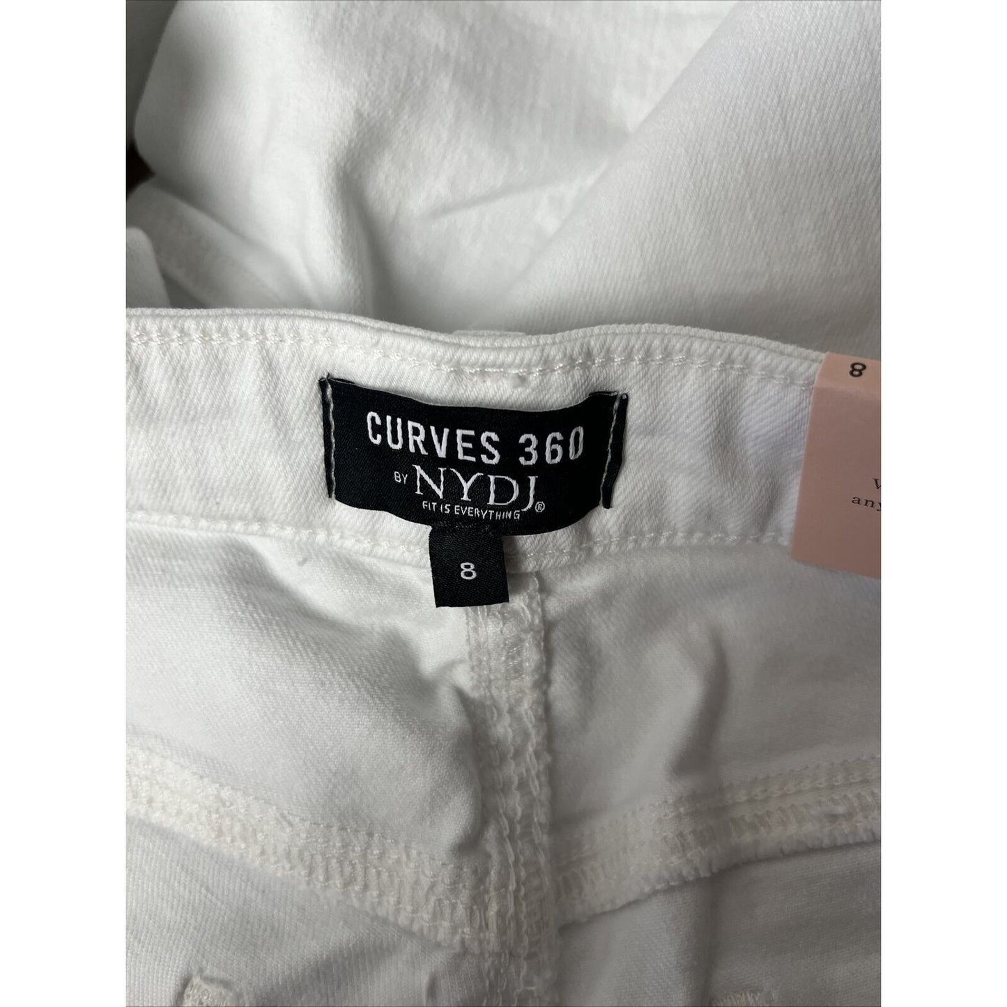 Curves 360 by NYDJ Slim Straight Ankle Jeans w/Side Slits NWT White Size 8