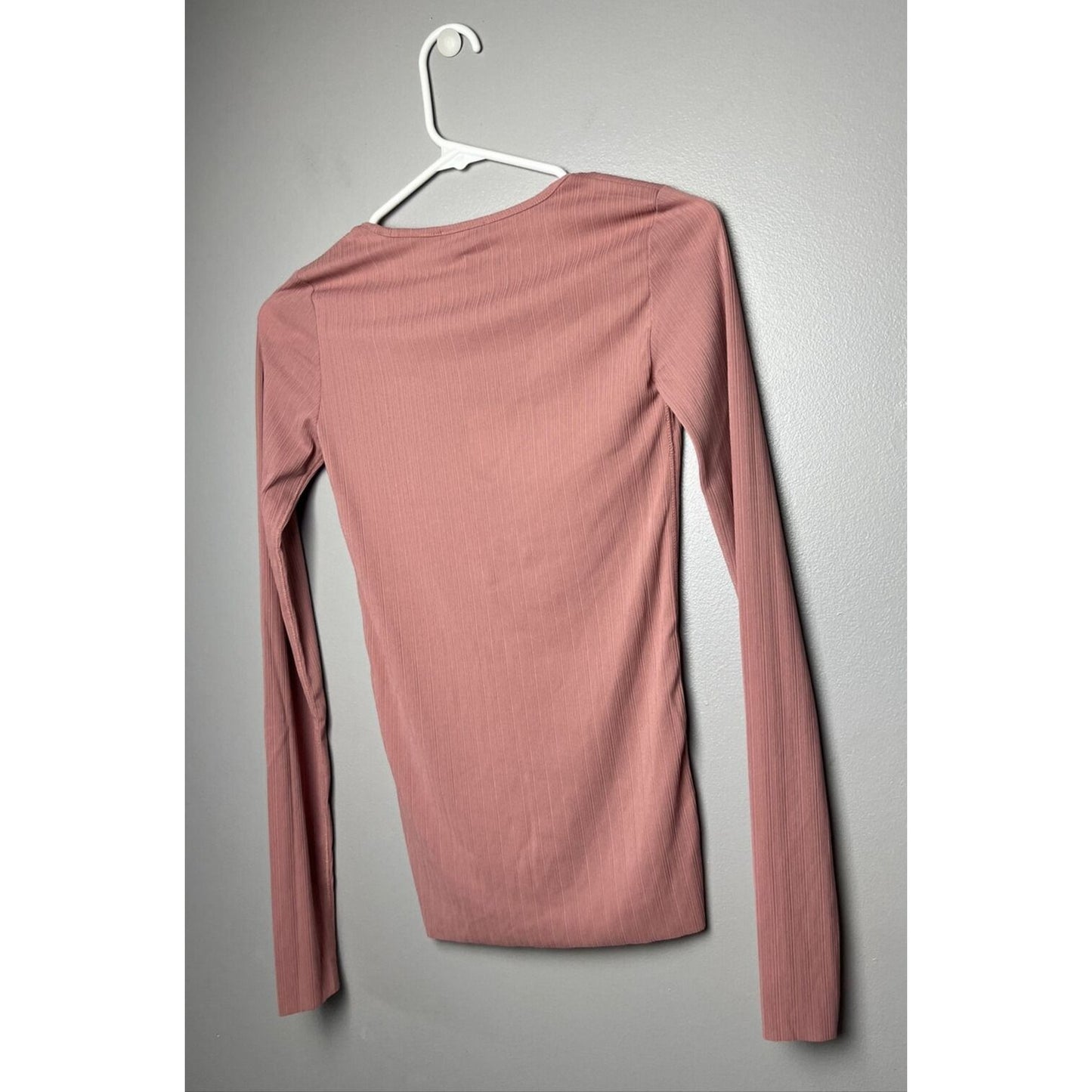 NEW rag & bone ZOE DEEP VEE RIB LONG SLEEVE TOP TEE MAUVE PINK SIZE XXS
