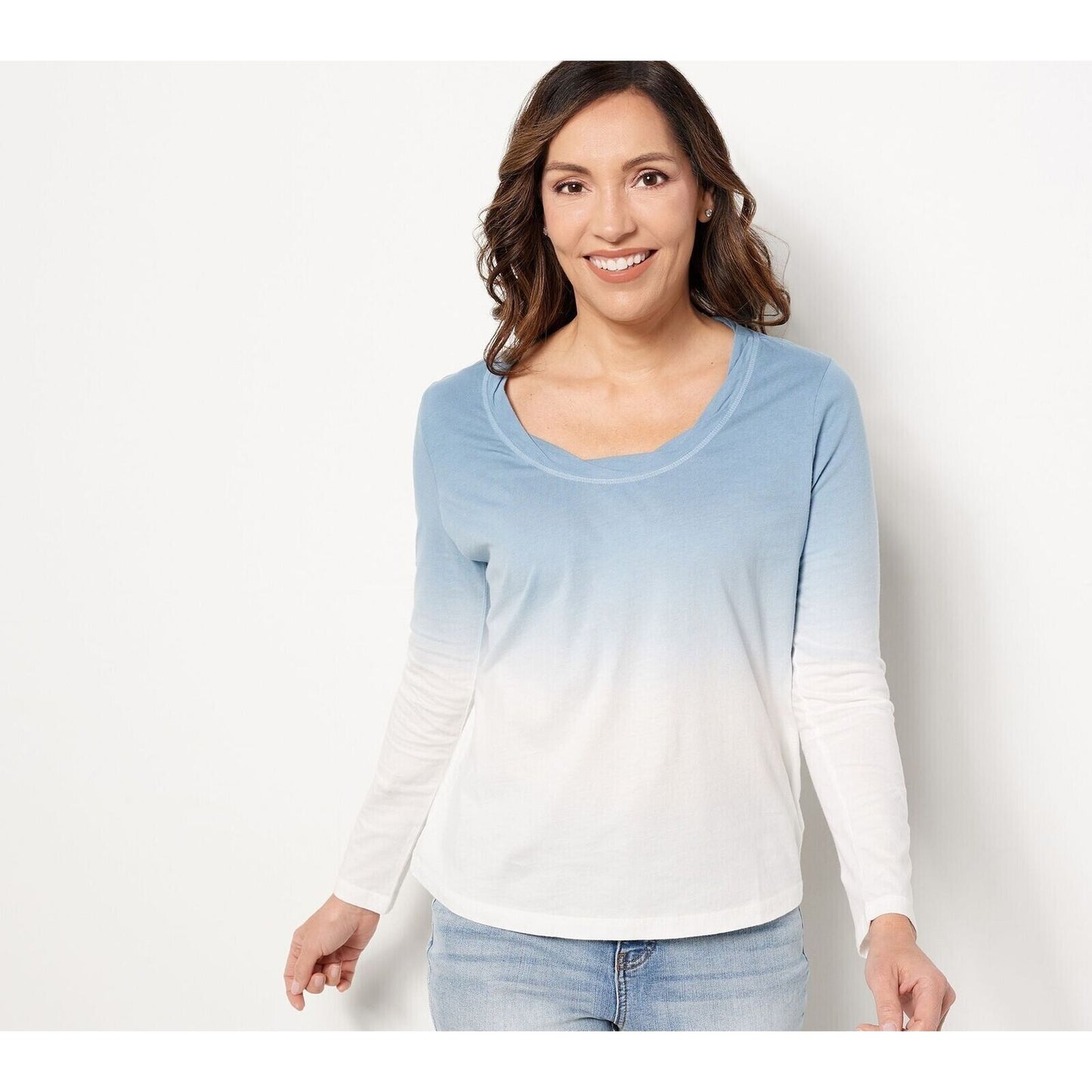 Candace Cameron Bure The Ocean Dipped Long-Sleeve Tee Top Blue 2X Size