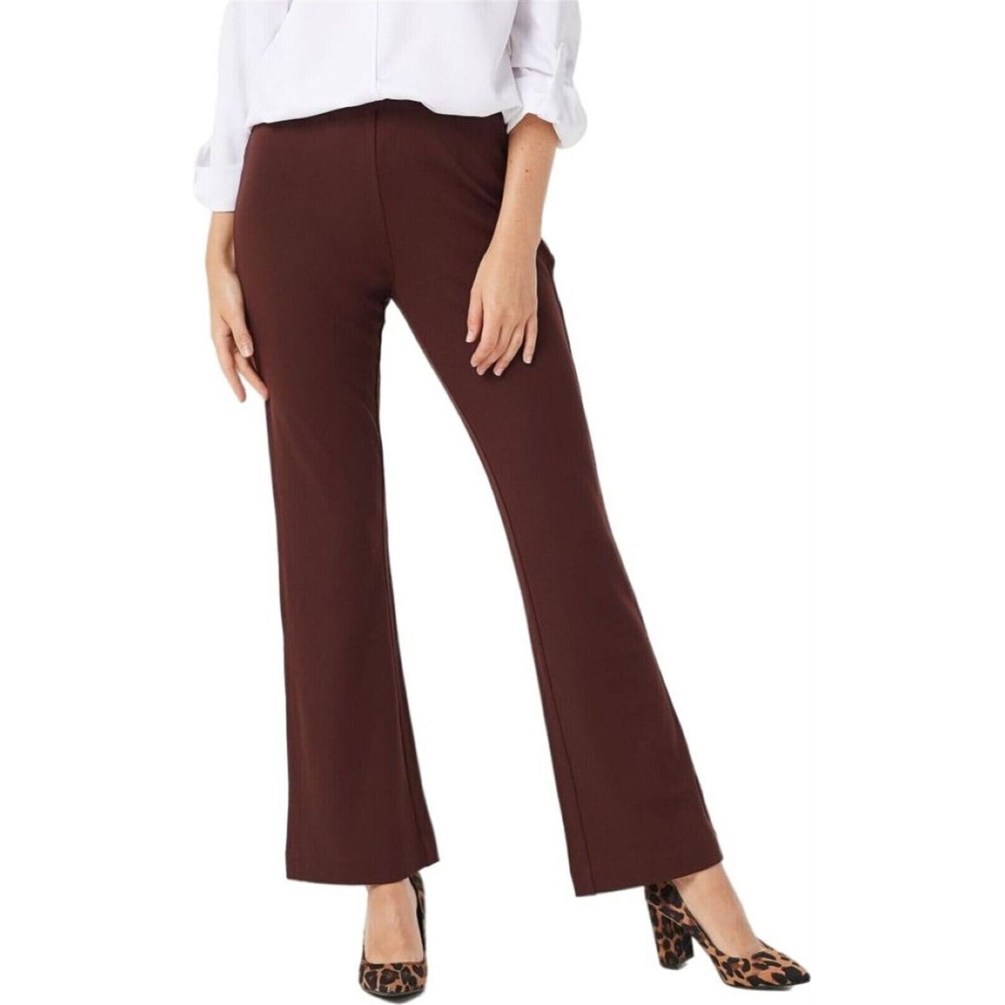 Joan Rivers Petite Pull On Full Length Boot Cut Pants Espresso PL NEW A384600