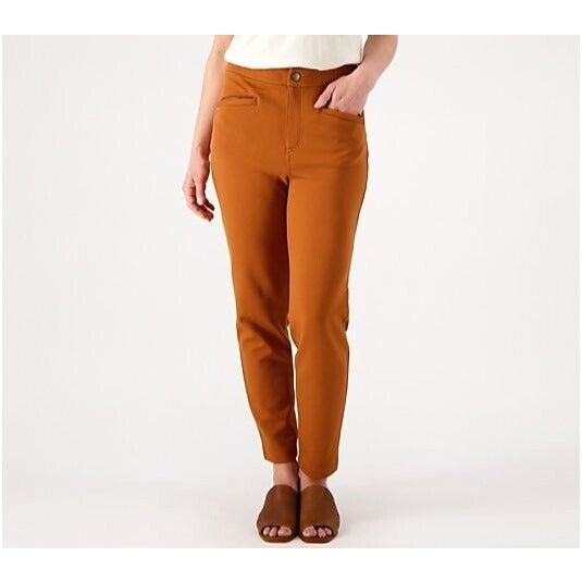 Joan Rivers Regular Knit Ponte Zipper Pocket Ankle Pant Ginger, LARGE