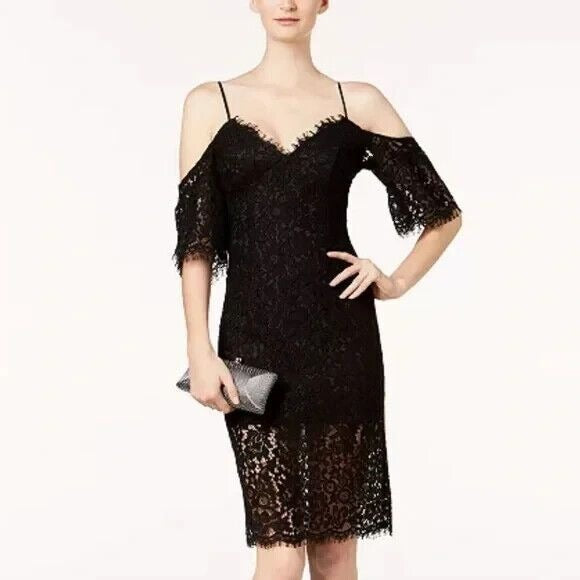 Bardot Womens Size 4 Karlie Lace Off-The-Shoulder Sheath Dress Black