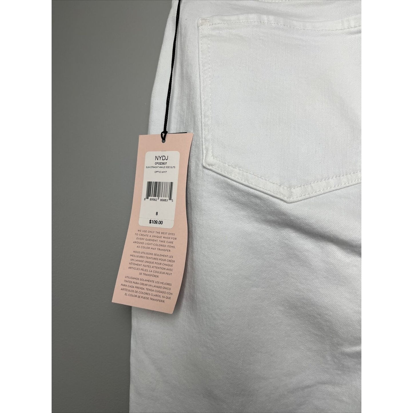 Curves 360 by NYDJ Slim Straight Ankle Jeans w/Side Slits NWT White Size 8