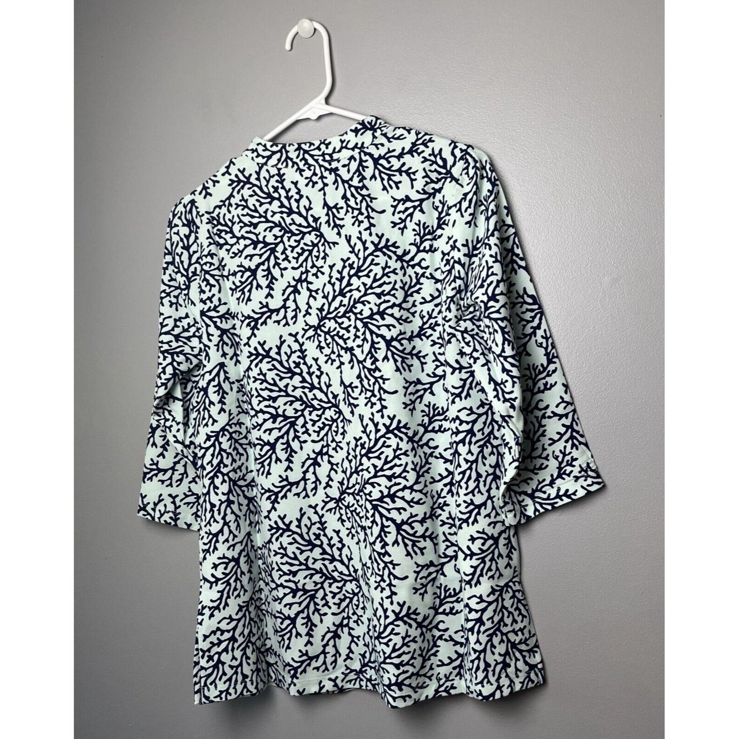Denim& Co Printed V-Neck 3/4-Sleeve Tunic Light Mint Green XS NEW A394455