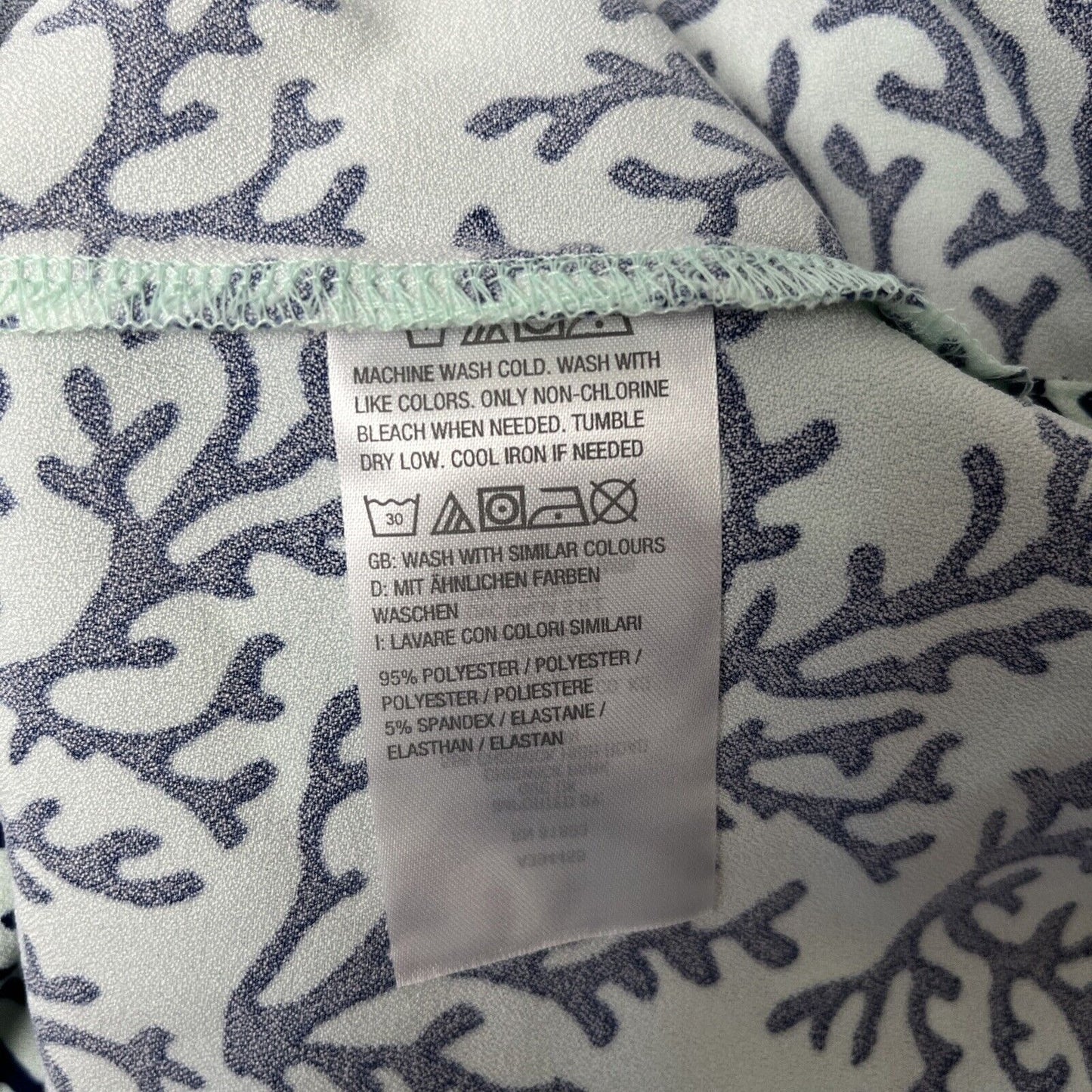 Denim& Co Printed V-Neck 3/4-Sleeve Tunic Light Mint Green XS NEW A394455