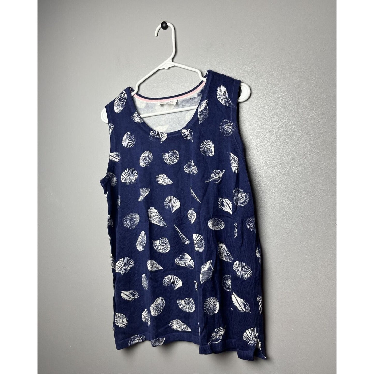 Isaac Mizrahi Live Bridgehampton Printed Shell Sweater Tank Large Sz Navy Top