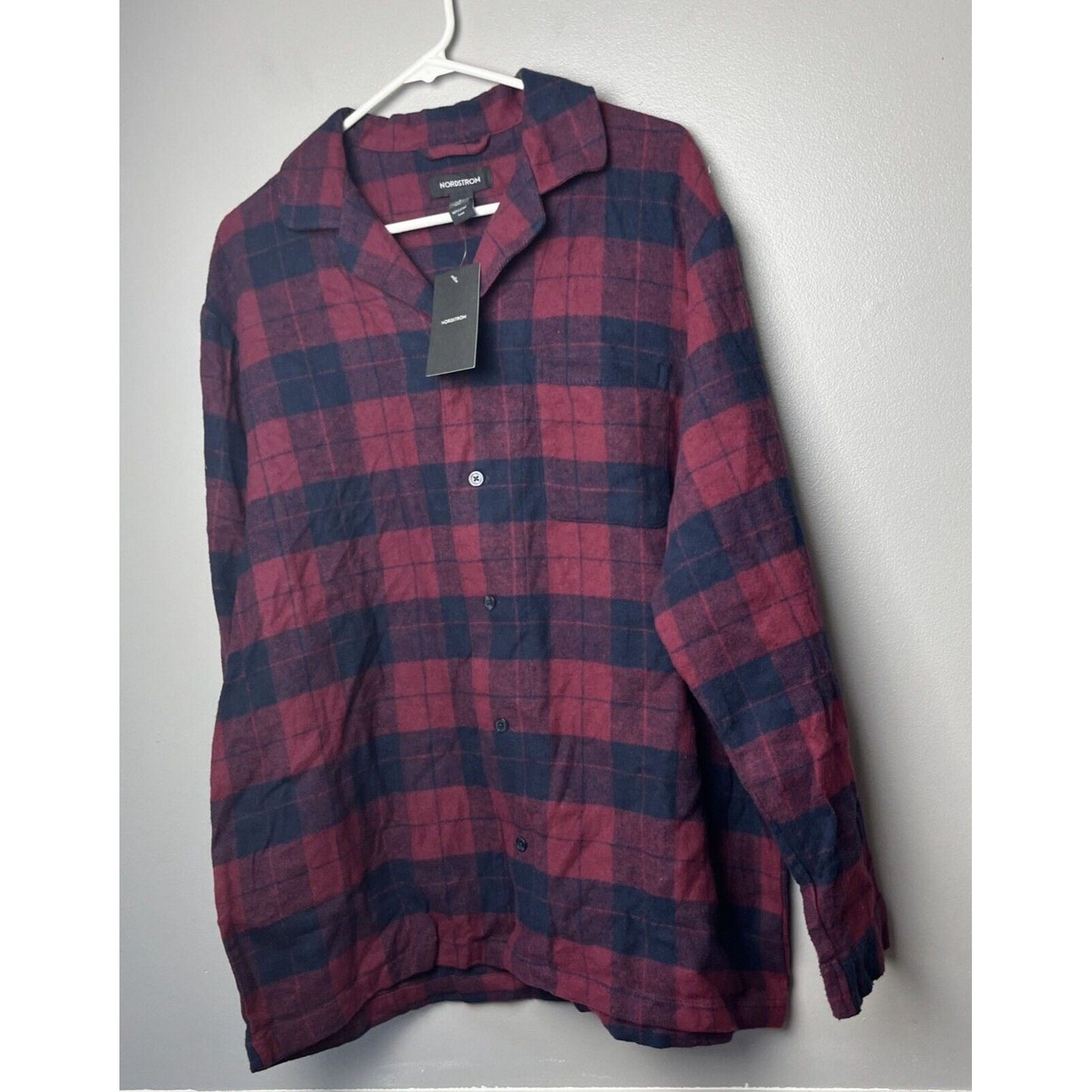 NORDSTROM Men's Flannel Cotton Pajamas Burgundy Block Tartan Size M
