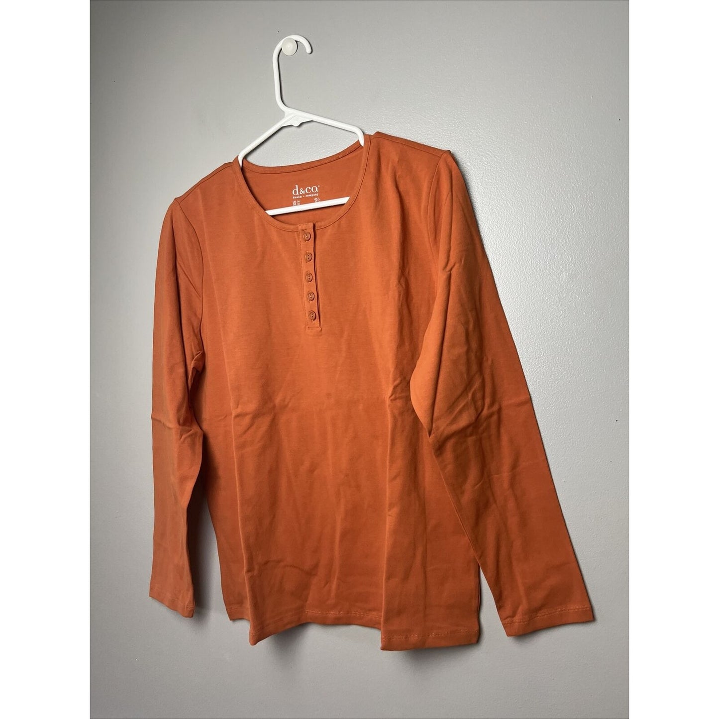 Denim & Co. Set of 2 Long Sleeve Stretch Henleys Top Copper Brown Size M NWOT