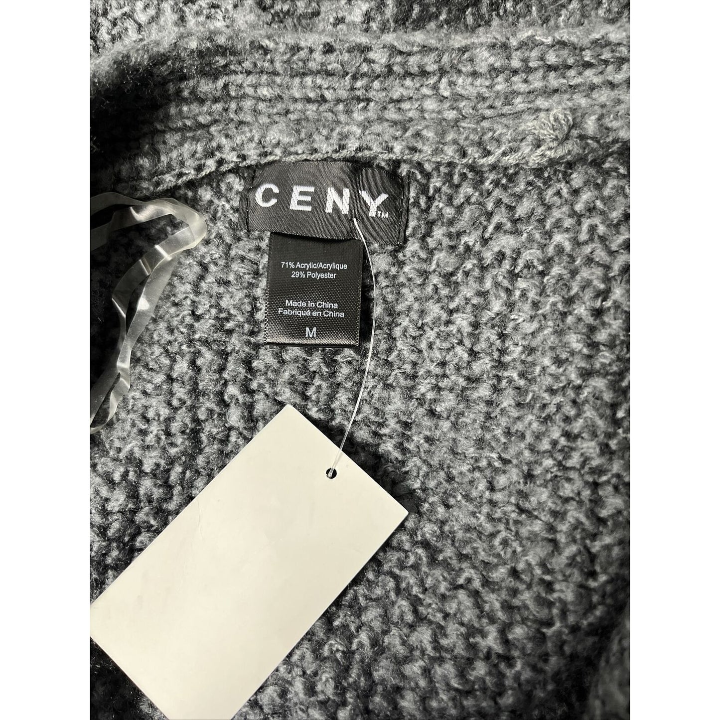 CENY Women's Mix Cable Grandpa Knit Cardigan Sweater In Dark Charcoal Size M