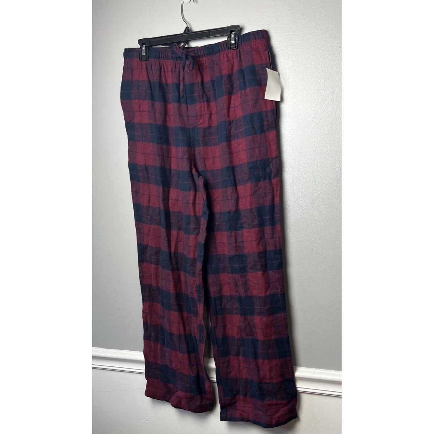 NORDSTROM Men's Flannel Cotton Pajamas Burgundy Block Tartan Size M