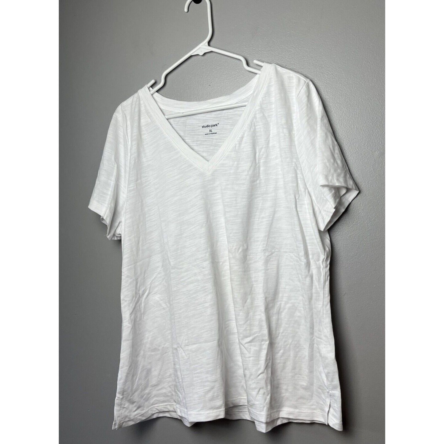STUDIO PARK X LEAH WILLIAMS NEW $37 Slub Knit Short Sleeve V-Neck Tee X-Large