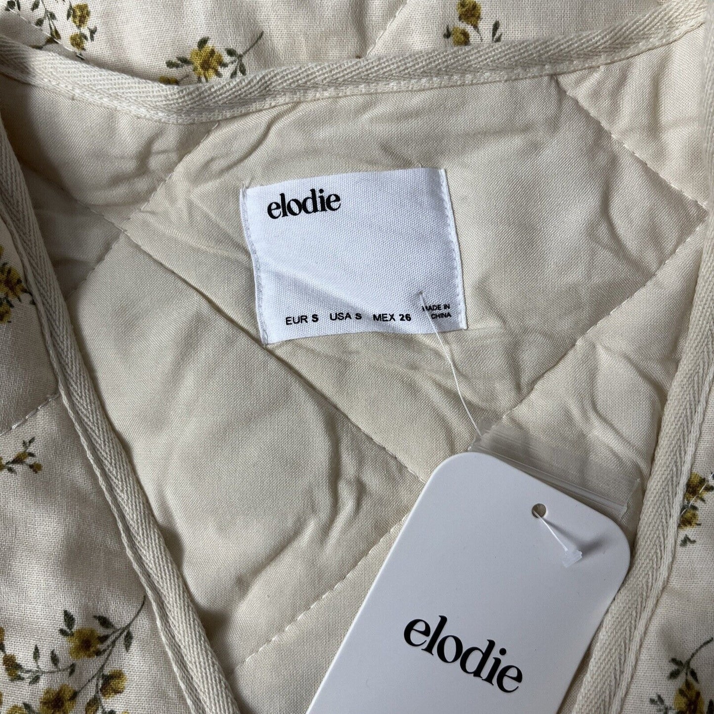 Elodie Jacket Womens Ecru Floral Quilted Vneck Patch Pockets