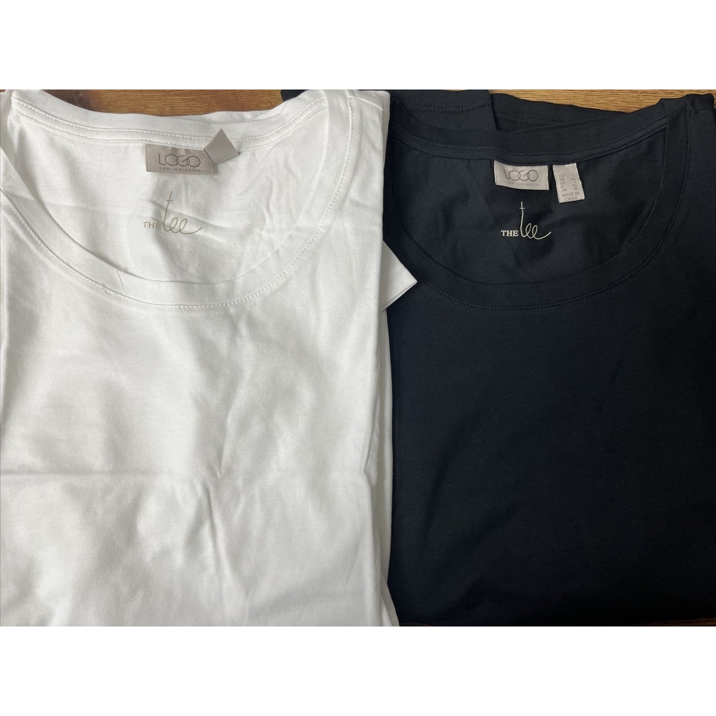 LOGO Principles by Lori Goldstein 2-Pack Short Sleeve Tops White/Black, LARGE