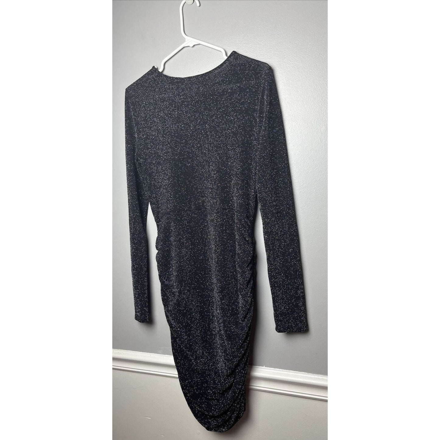 LEITH Ruched Body-Con Minidress Women's Size Medium Black Silver