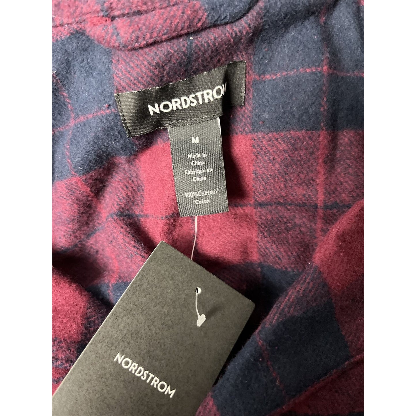 NORDSTROM Men's Flannel Cotton Pajamas Burgundy Block Tartan Size M
