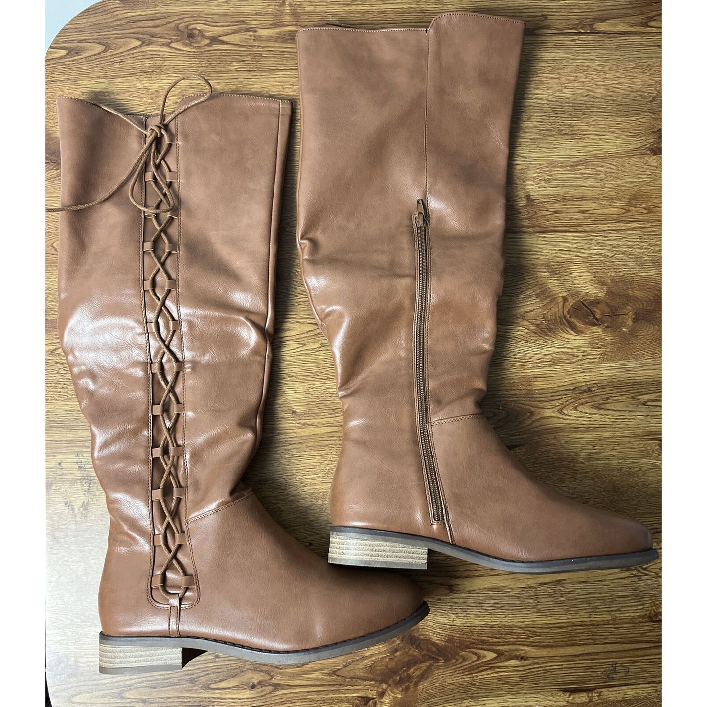 Women's boots size 9 Side Lace Knee High Block Low Heel Side Zip by CentroPoint