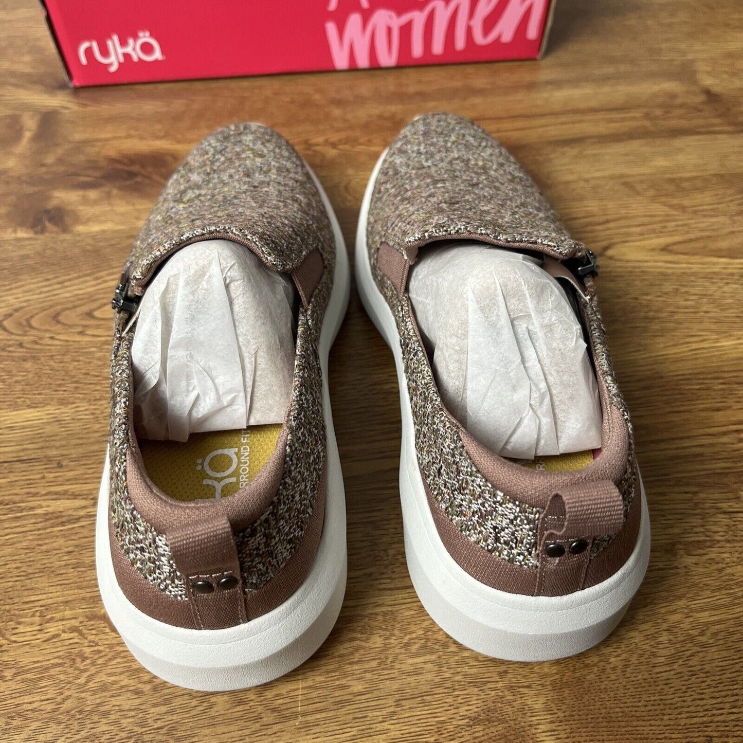 Ryka Women’s Slip-On Shoes with Zip Detail Ally Heathered Beaver Brown 5M NEW