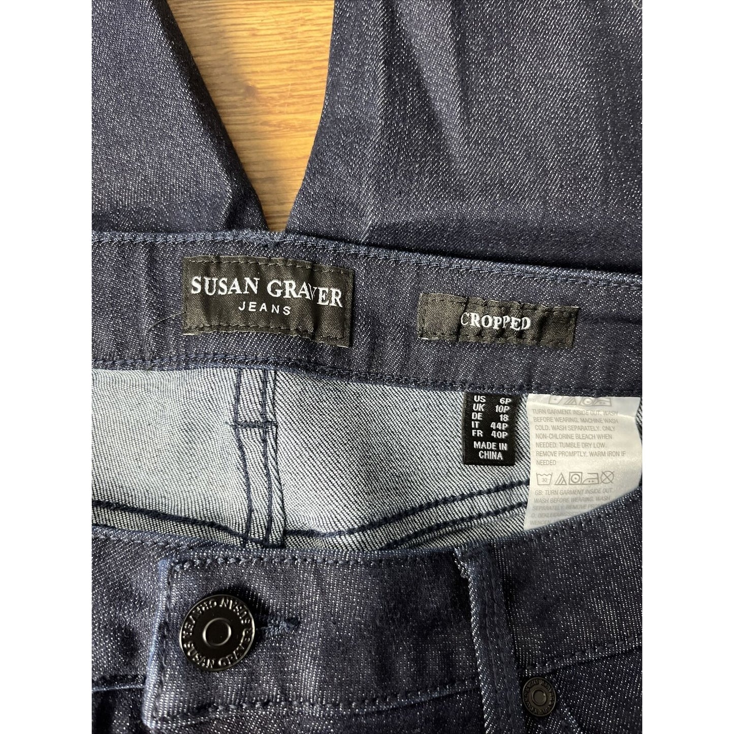 Susan Graver High Stretch Denim Petite Crop Jeans Dark Indigo Size 6P
