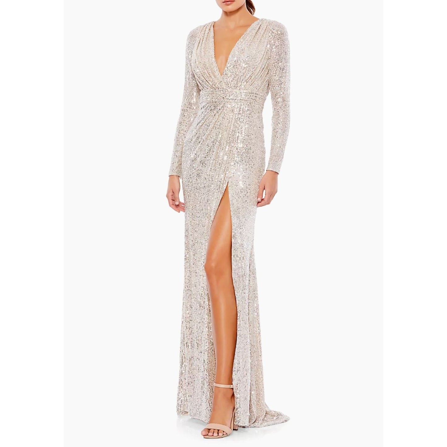 Mac Duggal Sequined Evening Gown Silver Size 14