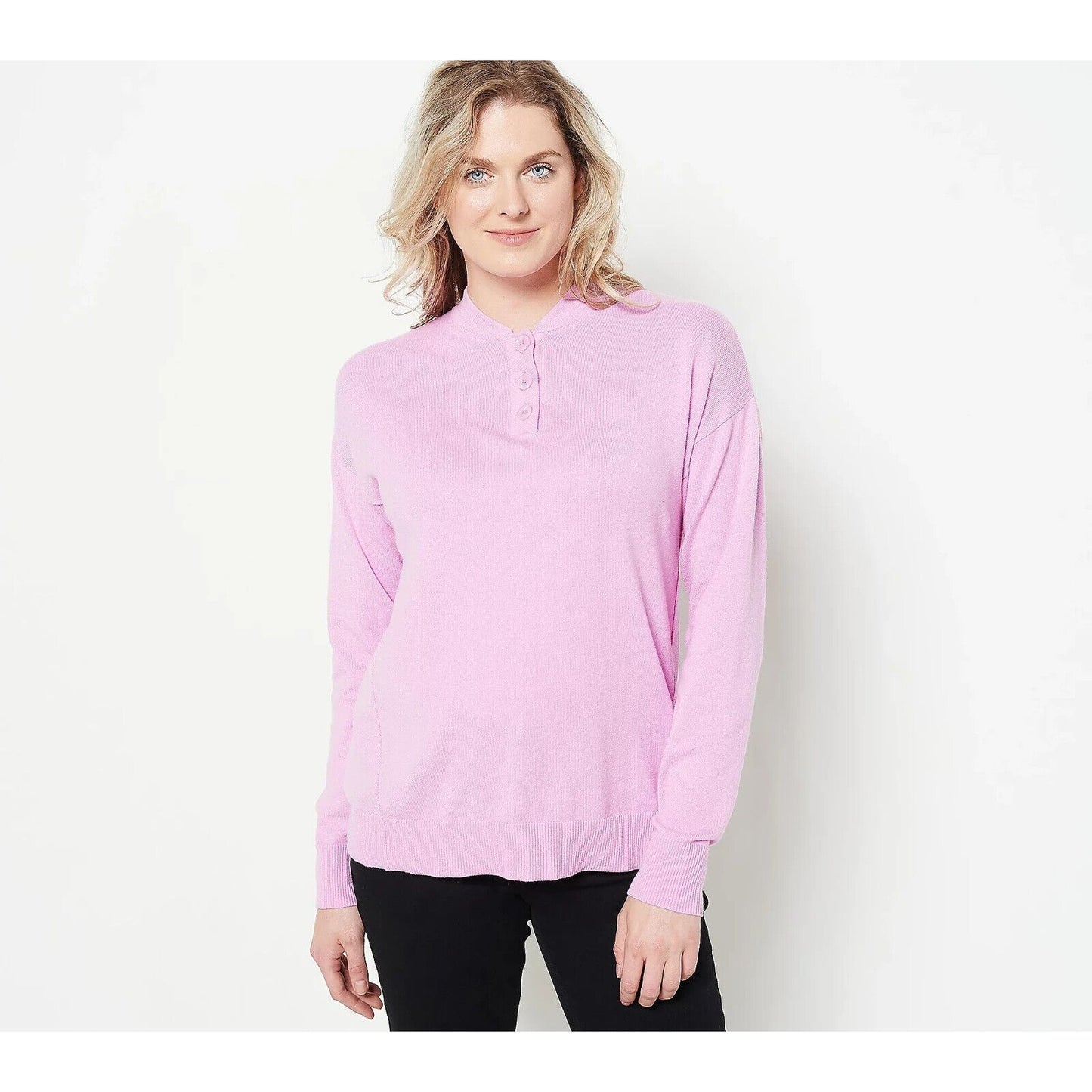 Isaac Mizrahi Live! SOHO Henley Sweater w/ Drop Shoulder Peony Size 2X