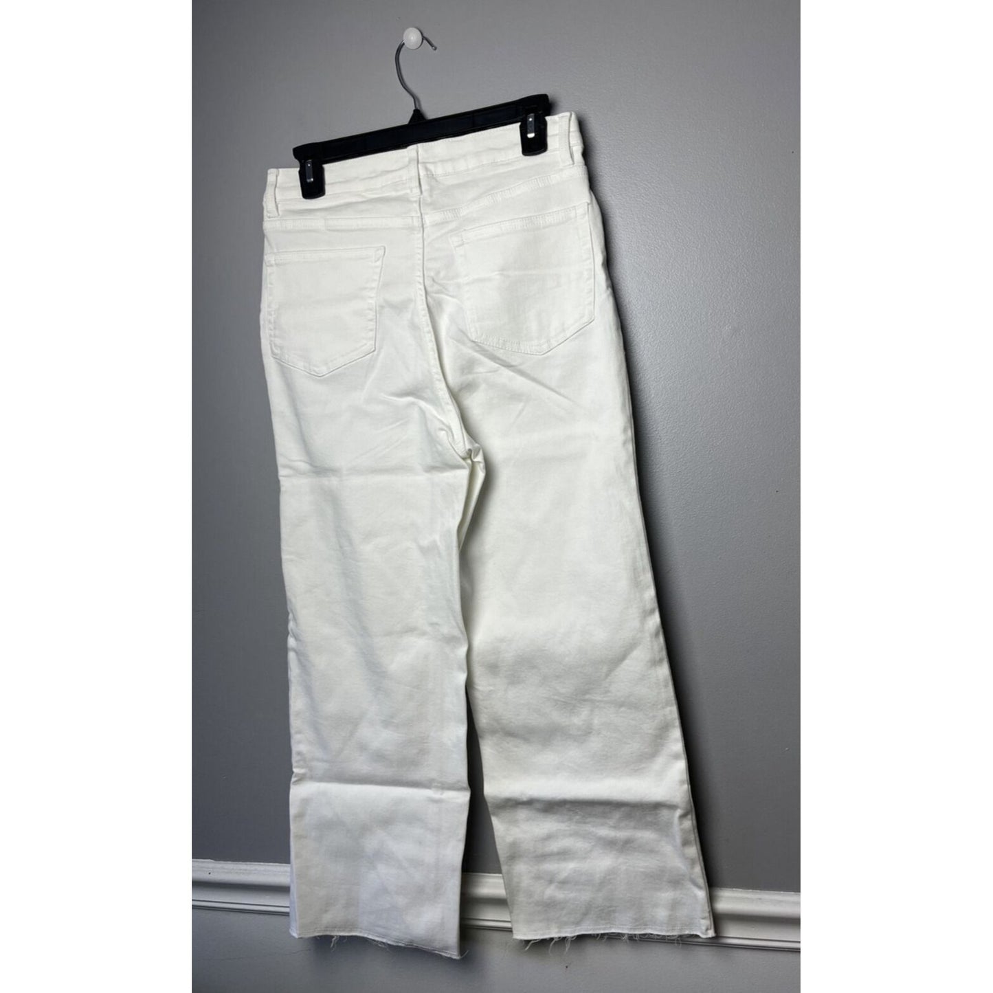 Denim & Co. Easy Stretch Denim Cropped Wide Leg Jeans with Fray Hem White,REG 10