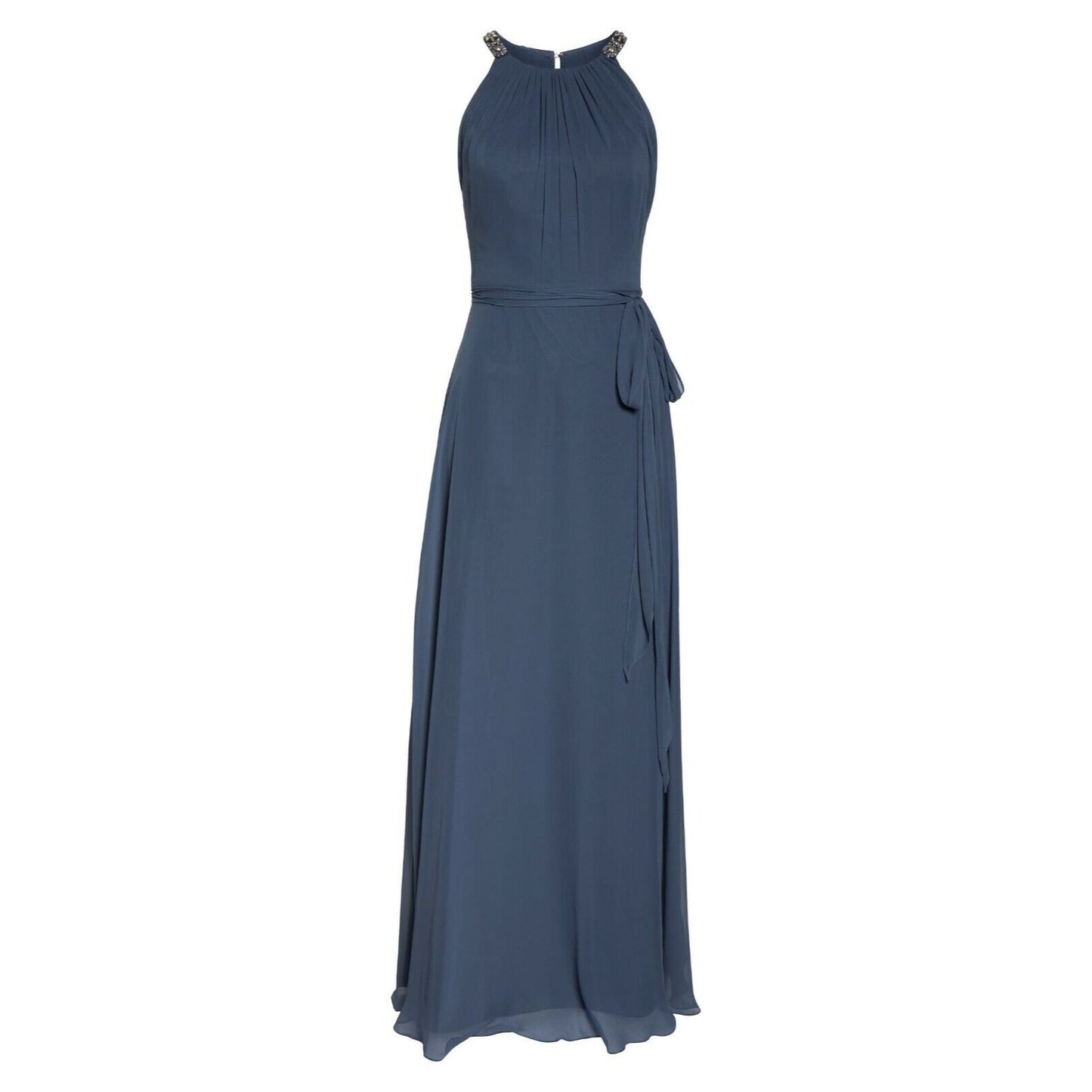 Jenny Packham Womens Size 12 Luxe Chiffon Halter Gown Beaded Shirred Dress