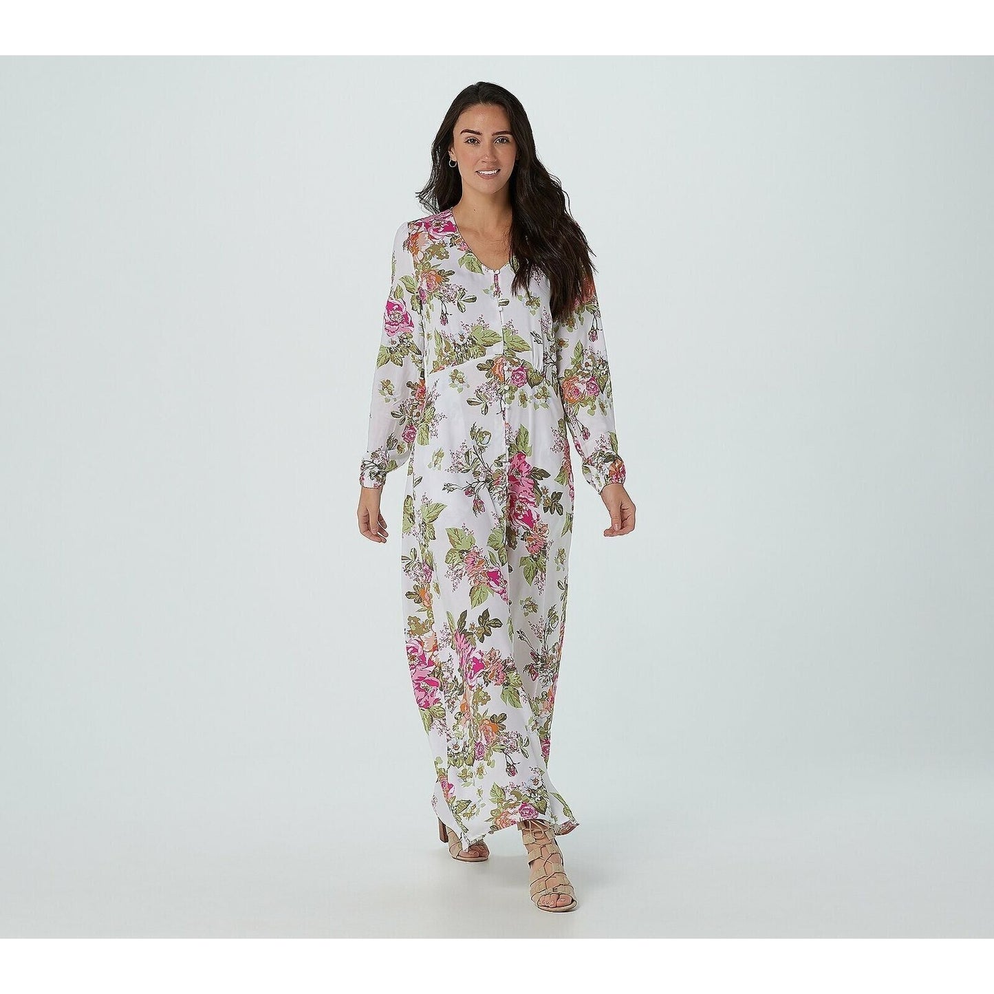 Laurie Felt Regular Long Sleeve Maxi Dress-Pink Floral-Reg 4-NEW-A377562