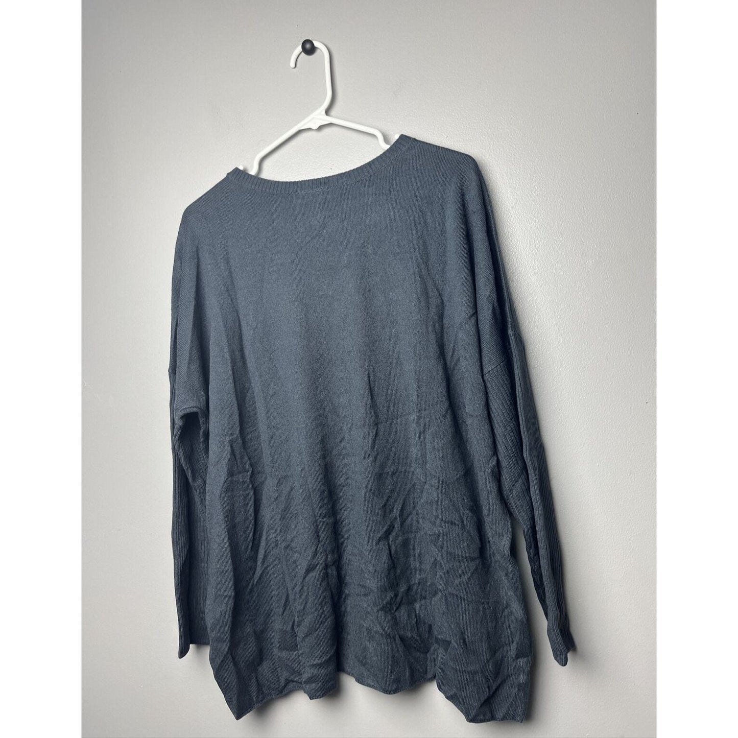 Denim & Co. Petite V-Neck Drop-Shoulder Long-Sleeve Pocketed Tunic Grey PL Size