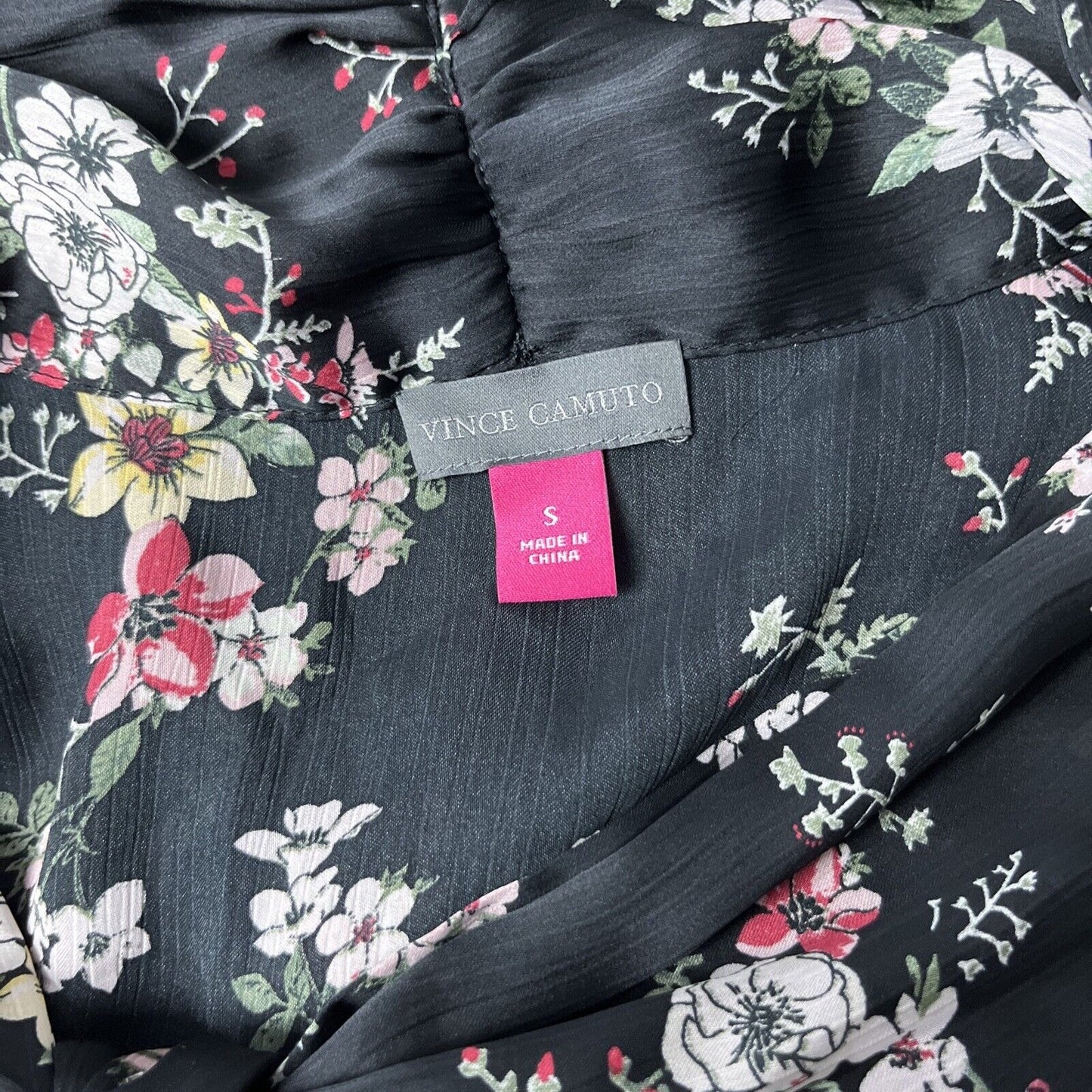Vince Camuto Long Sleeve Melody Floral Tie Neck Blouse Black Size Small