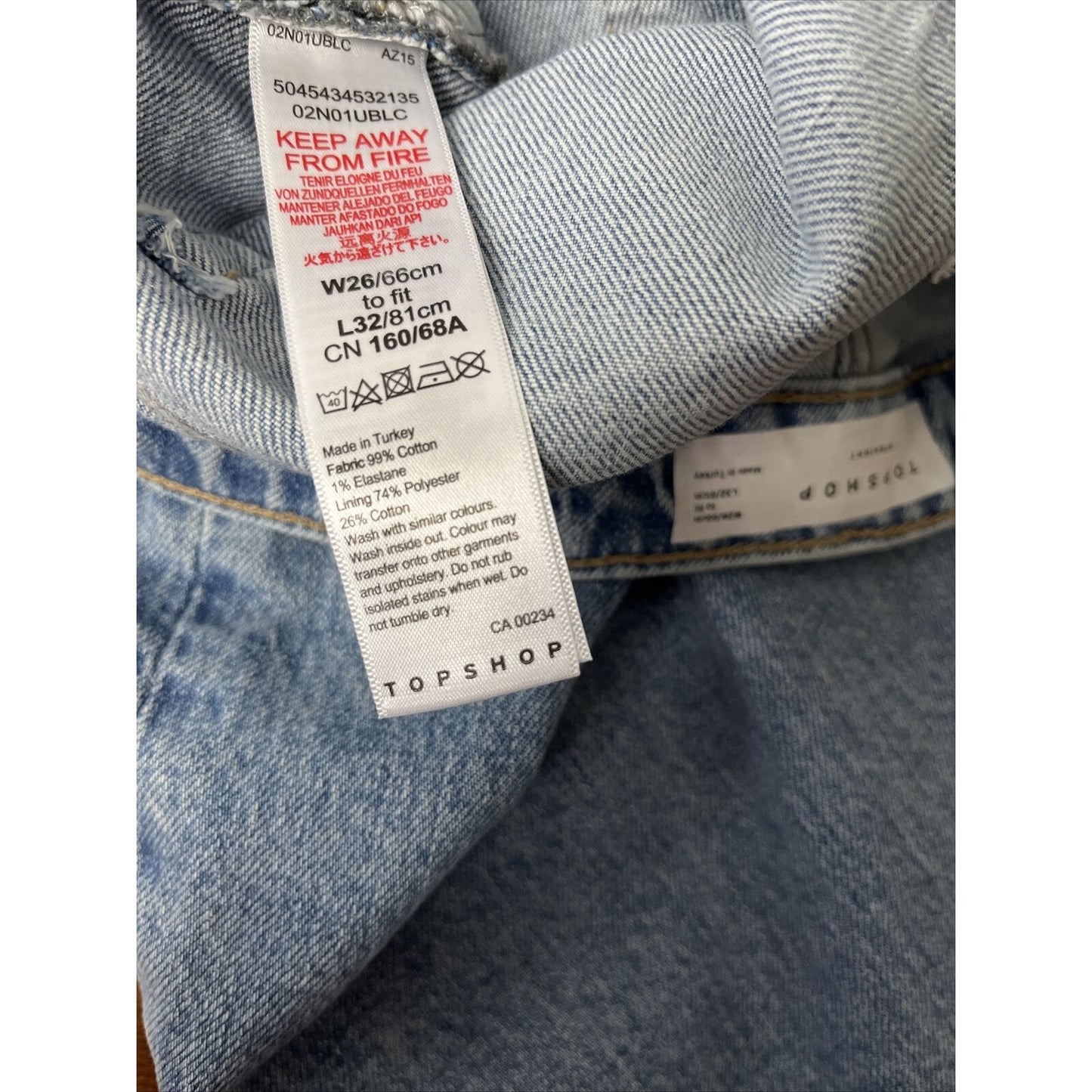 New Topshop Raw Hem Crop Straight Leg Jeans Women's 26 x 32 Blue Denim