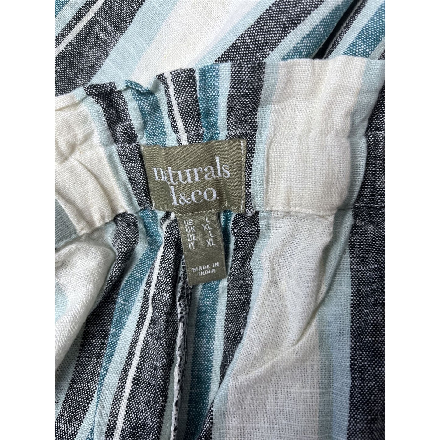 Denim & Co Naturals Reg L Linen Blend Full-Length Pants Blue Multi A394824