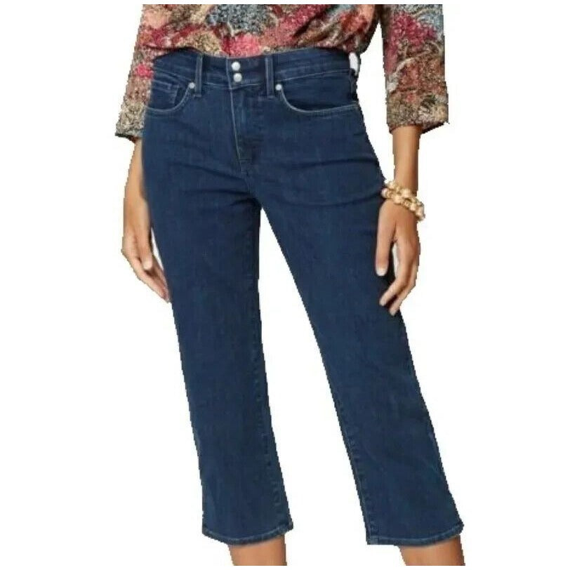 NYDJ Womens SZ 10P DARK WASH Capri Crop JEAN Cool Embrace 2 Snap STRETCH, SLIT