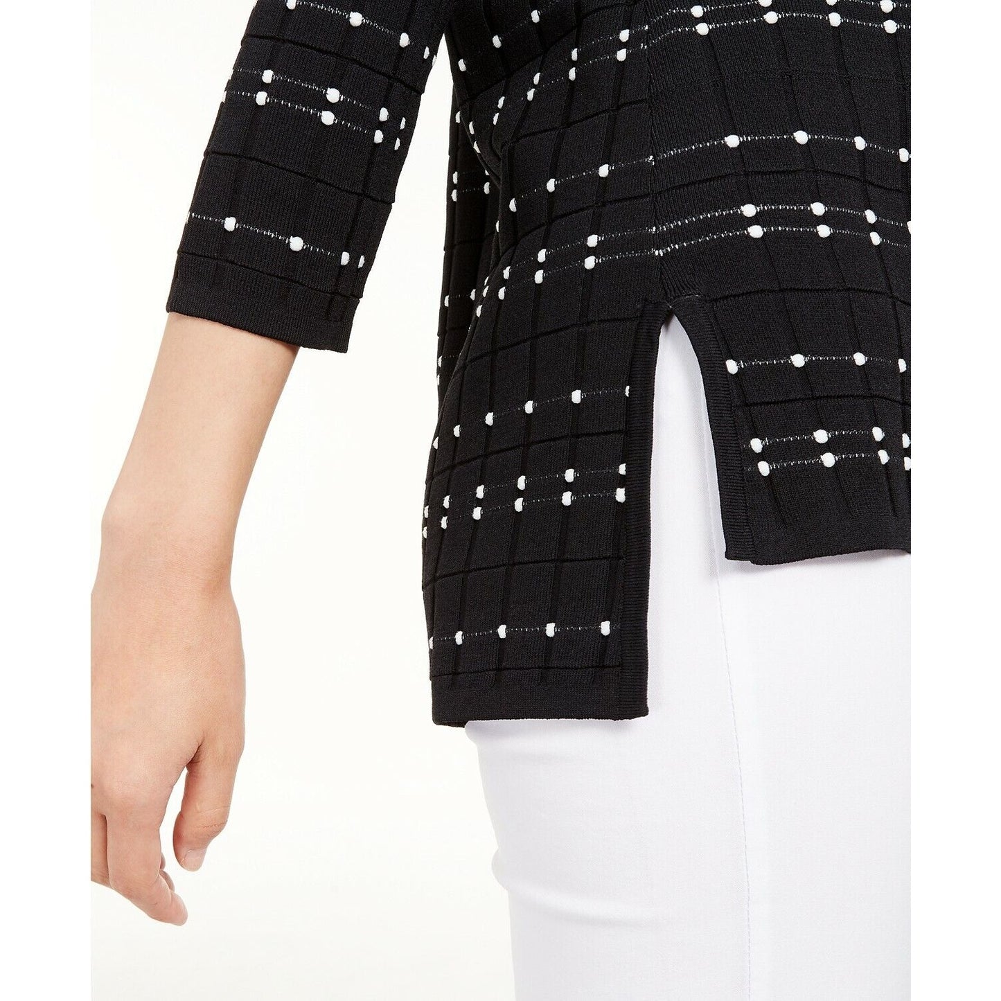 Alfani Black/White Dot Stitch 3/4 Sleeve Cardigan Size M Petite