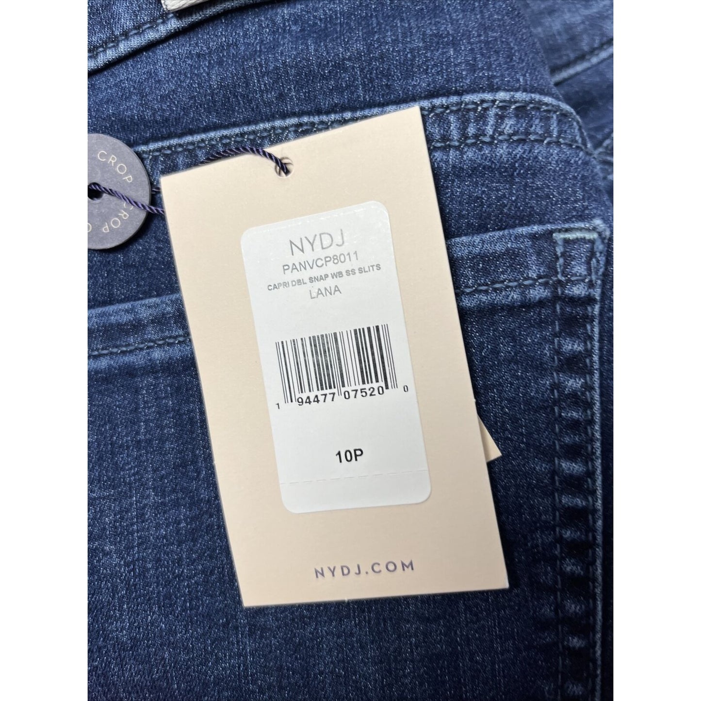 NYDJ Womens SZ 10P DARK WASH Capri Crop JEAN Cool Embrace 2 Snap STRETCH, SLIT