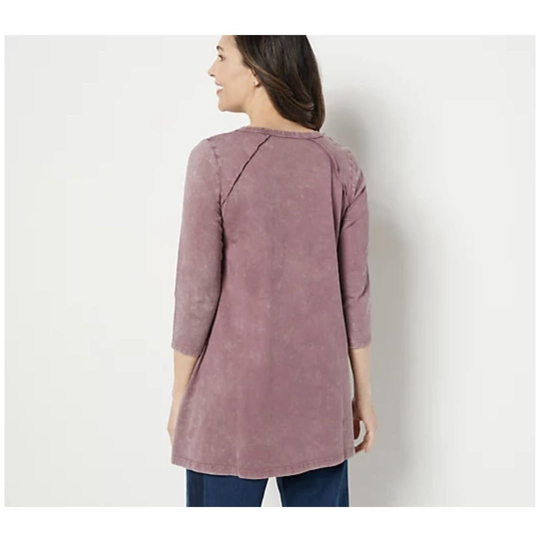 LOGO by Lori Goldstein Sun Faded Cotton Hi-Low Hem Top (Purple, XS) A489029
