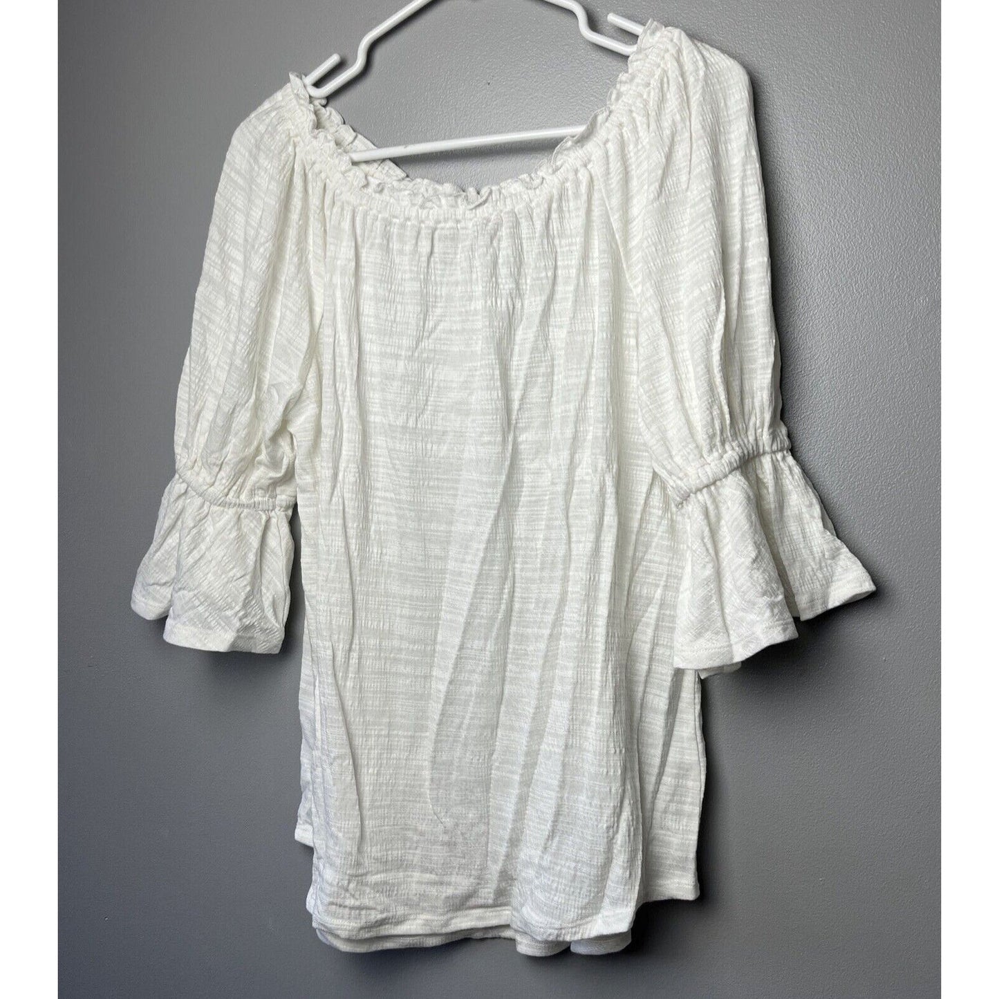 Laurie Felt Gauze Ruffle Peasant off the Shoulder Top White, Size XL