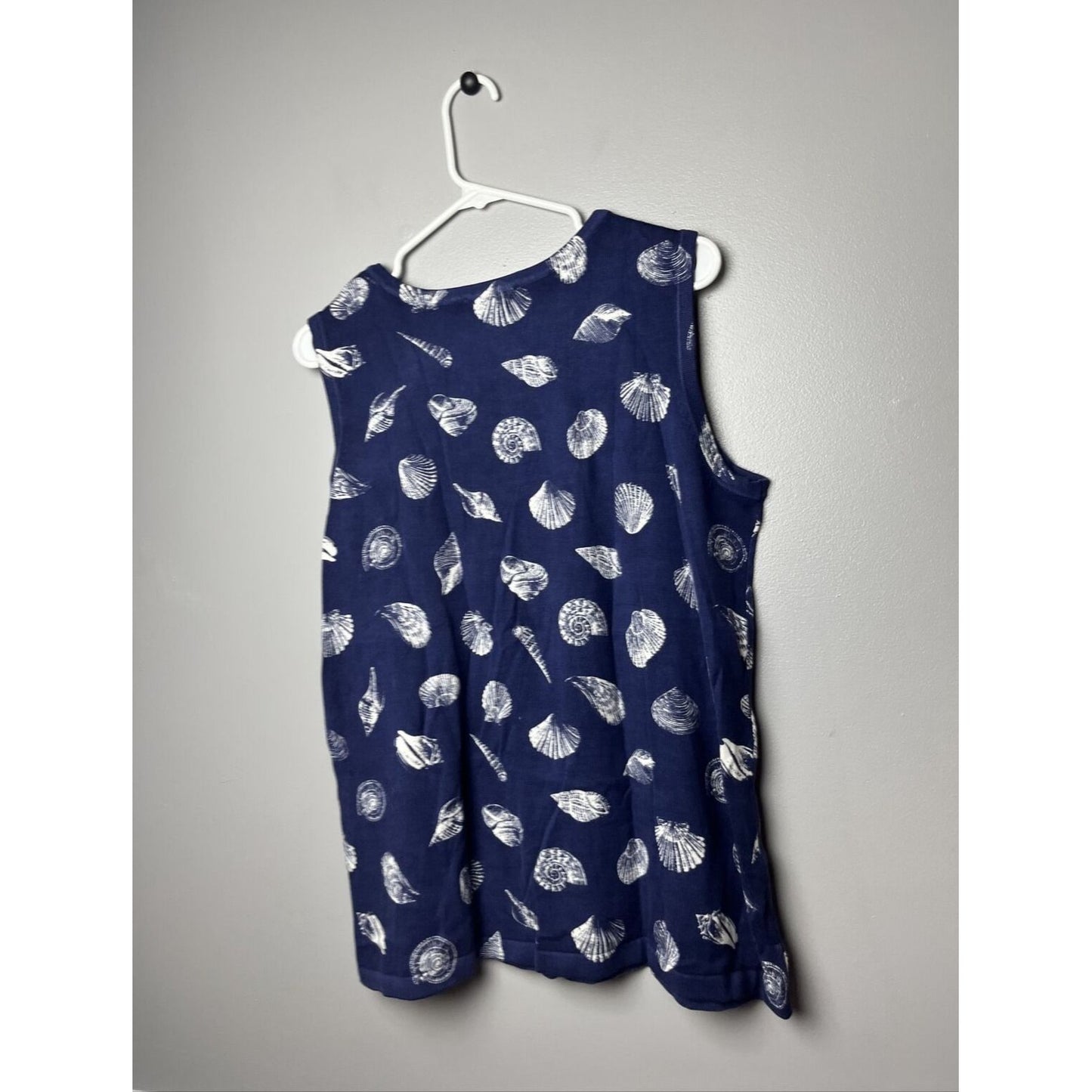 Isaac Mizrahi Live Bridgehampton Printed Shell Sweater Tank Large Sz Navy Top