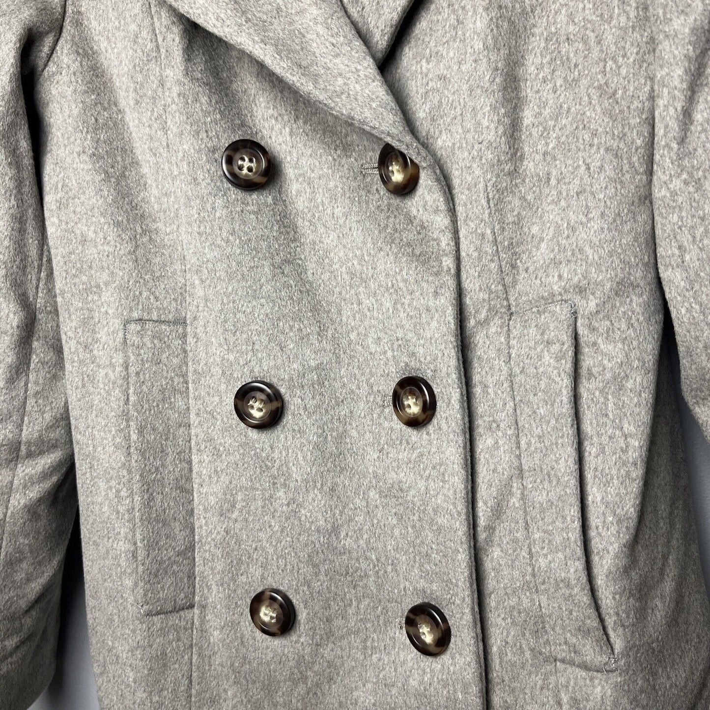 Fleurette 100% Wool Pea Coat Jacket Luxe Designer Oatmeal Size 4