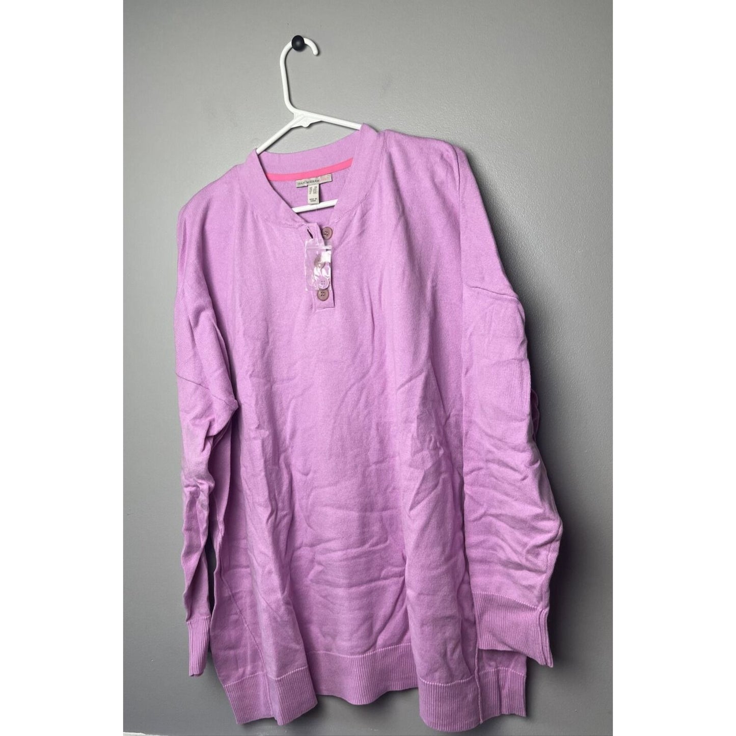Isaac Mizrahi Live! SOHO Henley Sweater w/ Drop Shoulder Peony Size 2X