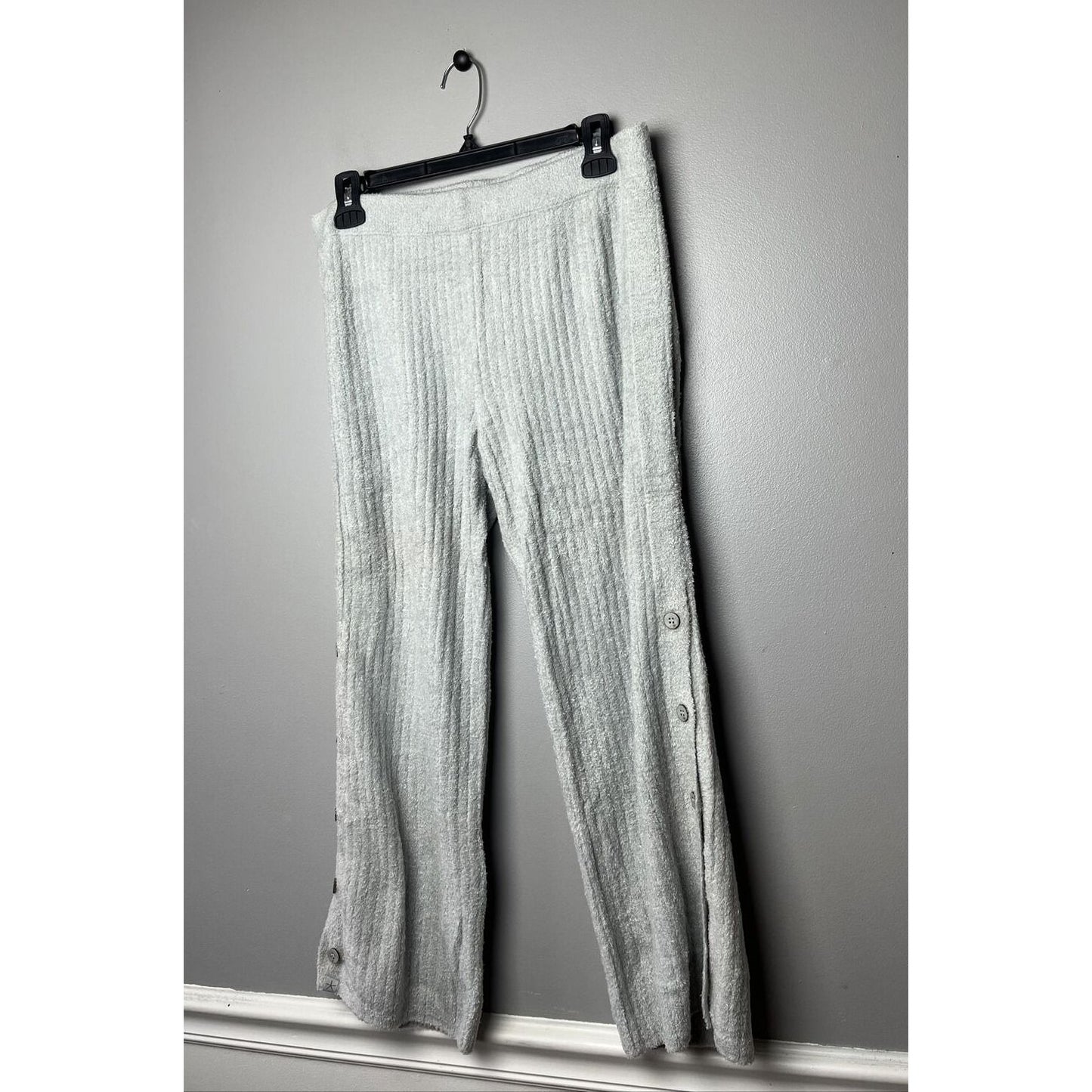Barefoot Dreams CozyChic Lite Button Cropped Wide Leg Pants Ocean Grey Size S