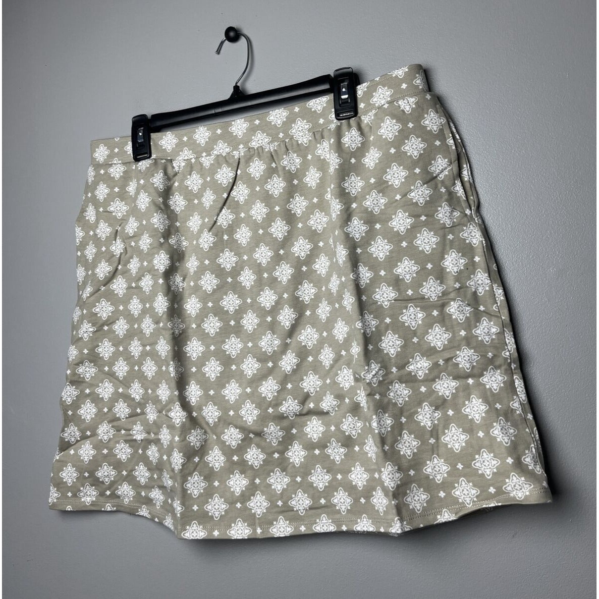 Denim & Co. Active Printed French Terry Pull-On Skort-Warm Gray-Large-A397029