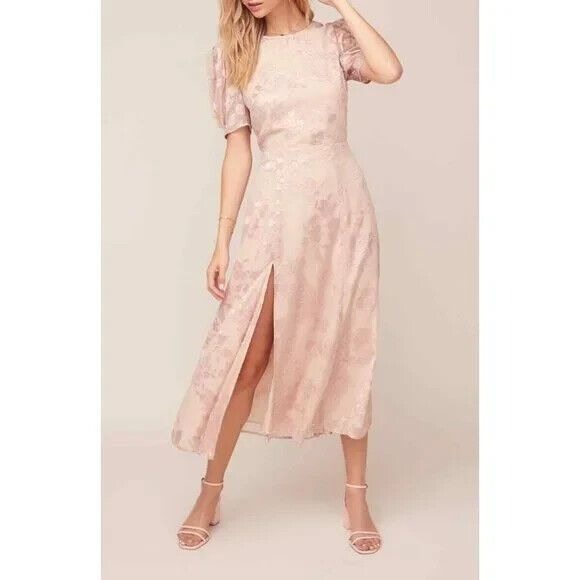 ASTR the Label Puff Sleeve Monarch Midi Dress Size L Pink NWT