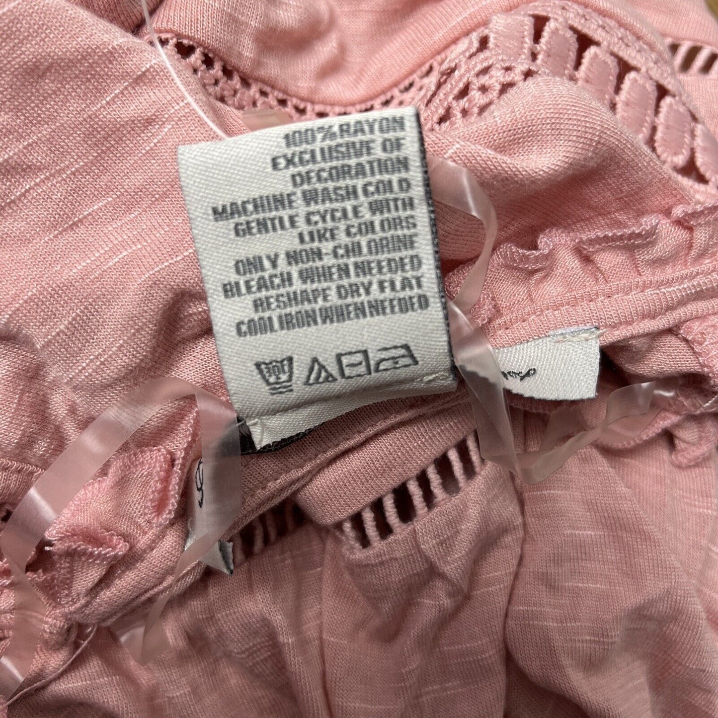 American Rag Women's Flutter Sleeve Embroidered Top Pink Size Small