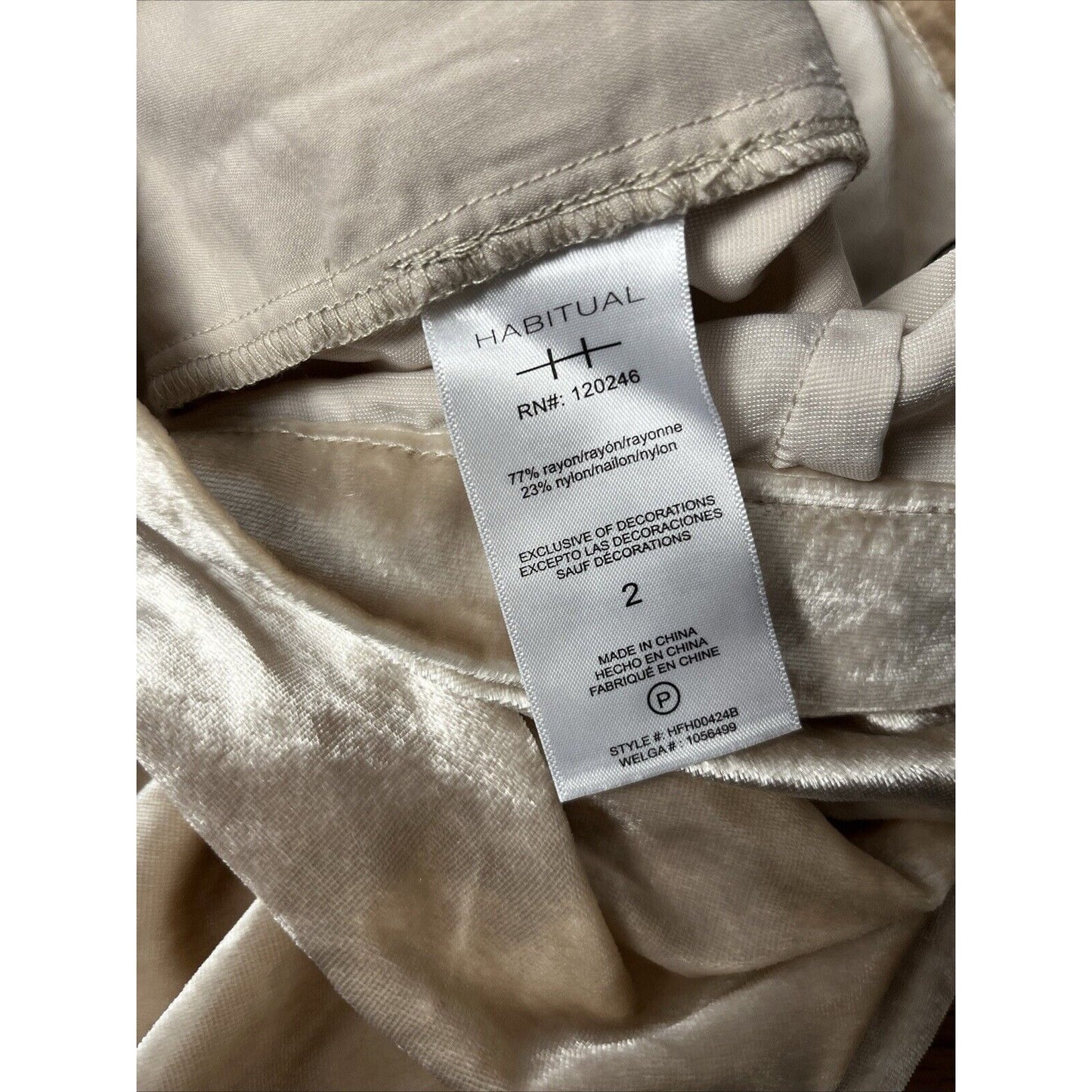 HABITUAL VELVET RAYON BLEND CHAMPAGNE TROUSERS